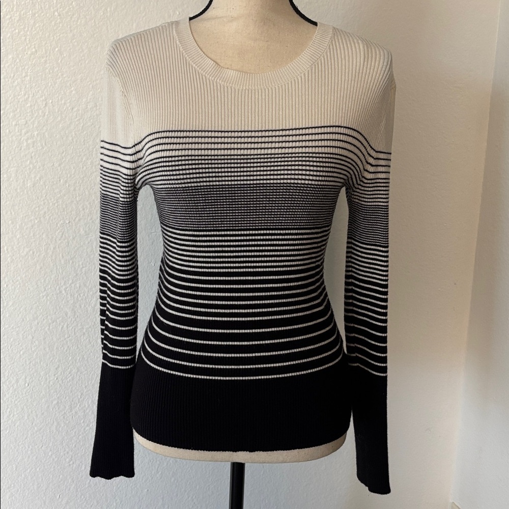Nine West Long Sleeve Black&White Ribbed Sweater - Picture 3 of 8